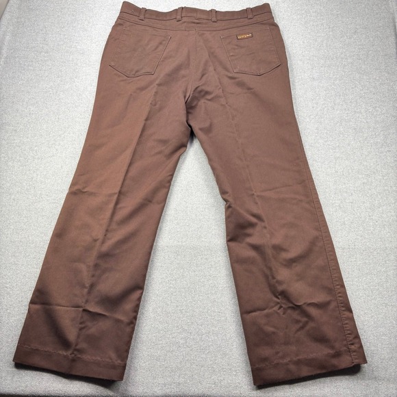 Vintage 80s Levis Action Slacks Pants Mens 35x30 Brown Trousers Wide Leg Work - Picture 1 of 13